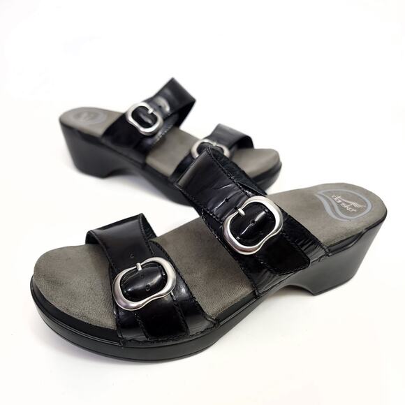 Dansko Shoes - Dansko Leather Sandals Size 38 Black Used Womens Shoes Buckle